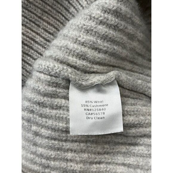 Ladies Small Gray Hooded Cropped Wool Cashmere Sweater Frayed Pullover Ribbed - Picture 7 of 7